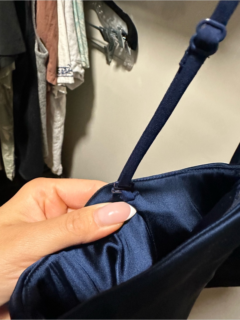 Abercrombie & Fitch Navy Satin Spaghetti Strap / Strapless Midi Dress - Picture 6 of 6